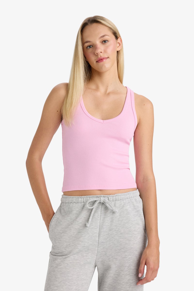 DeFacto Pink Woman Slim Fit Camisole V-Neck Tank Top Casual - Image 4
